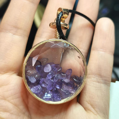Amethyst Crystal Chip Glass Vial Pendant Hand