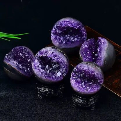 Amethyst Crystal Geode Spheres with Stands