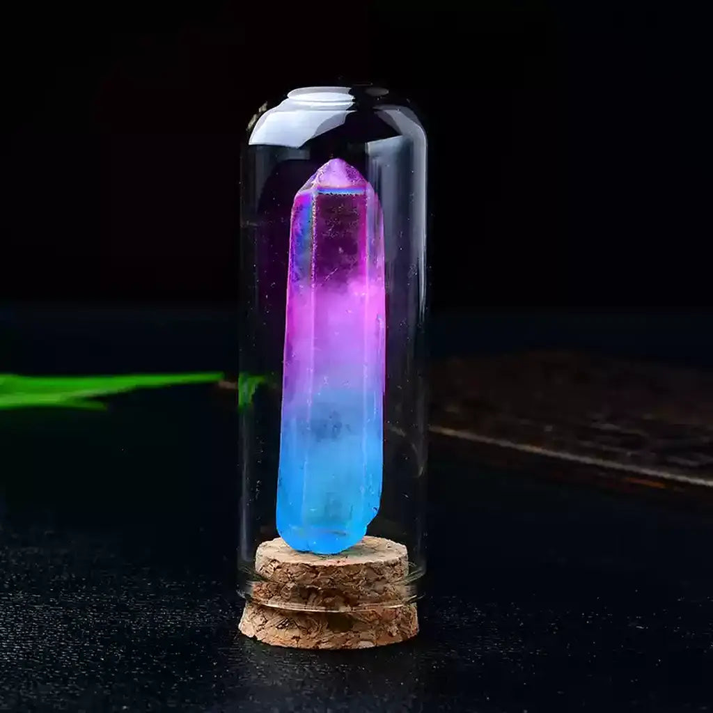 Aura Quartz Crystal Point in Glass Jar