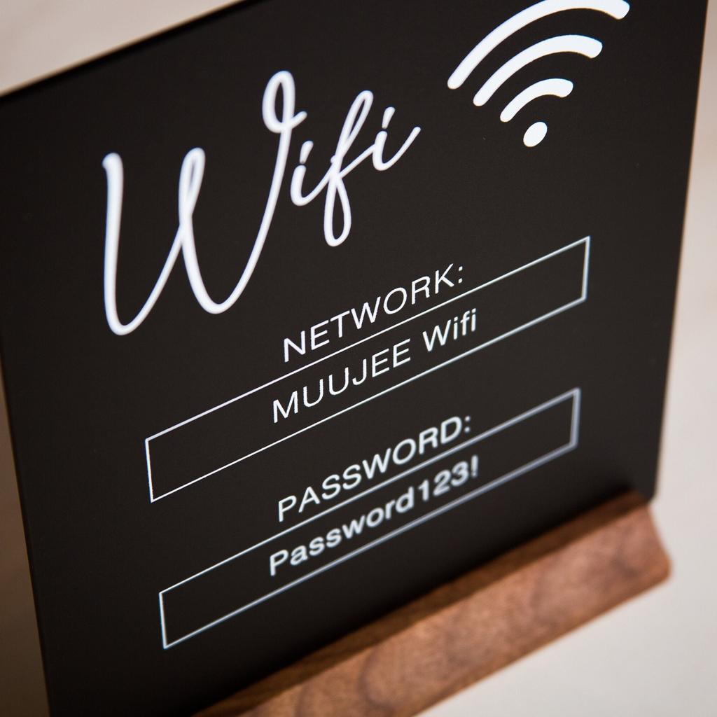 Black Acrylic WiFi Password Sign with Stand