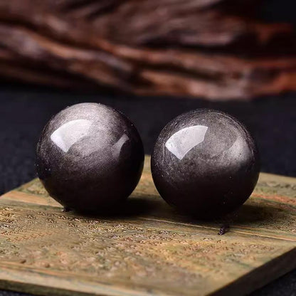 Black Obsidian Crystal Sphere Pair
