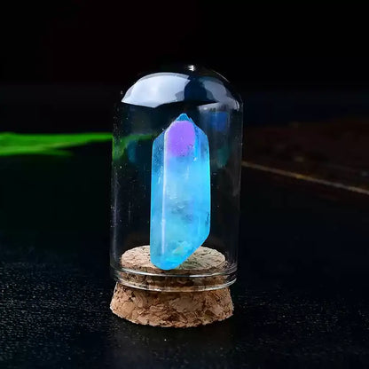 Blue Aura Quartz Crystal Point in Glass Jar