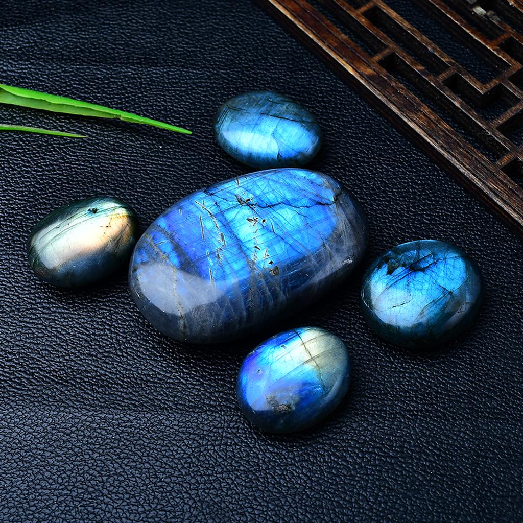 Blue Labradorite Palm Stones Black Background