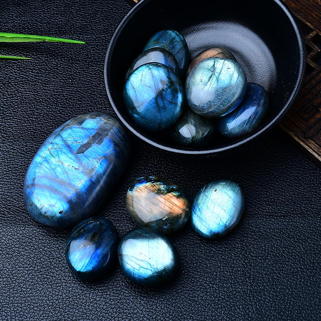 Blue Labradorite Palm Stones Black Bowl