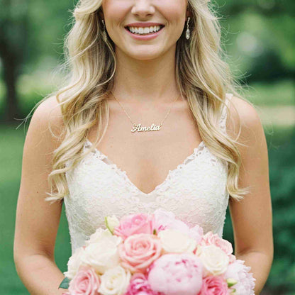 Bride Wearing Personalized Name Necklace Amelia