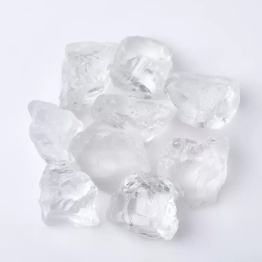 Clear Quartz Crystal Rough Stones White Background
