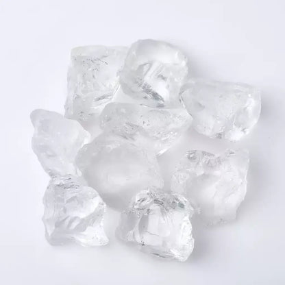 Clear Quartz Crystal Rough Stones White Background