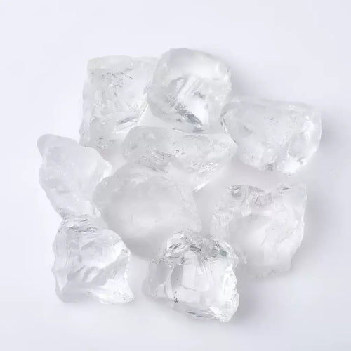Clear Quartz Crystal Rough Stones White Background