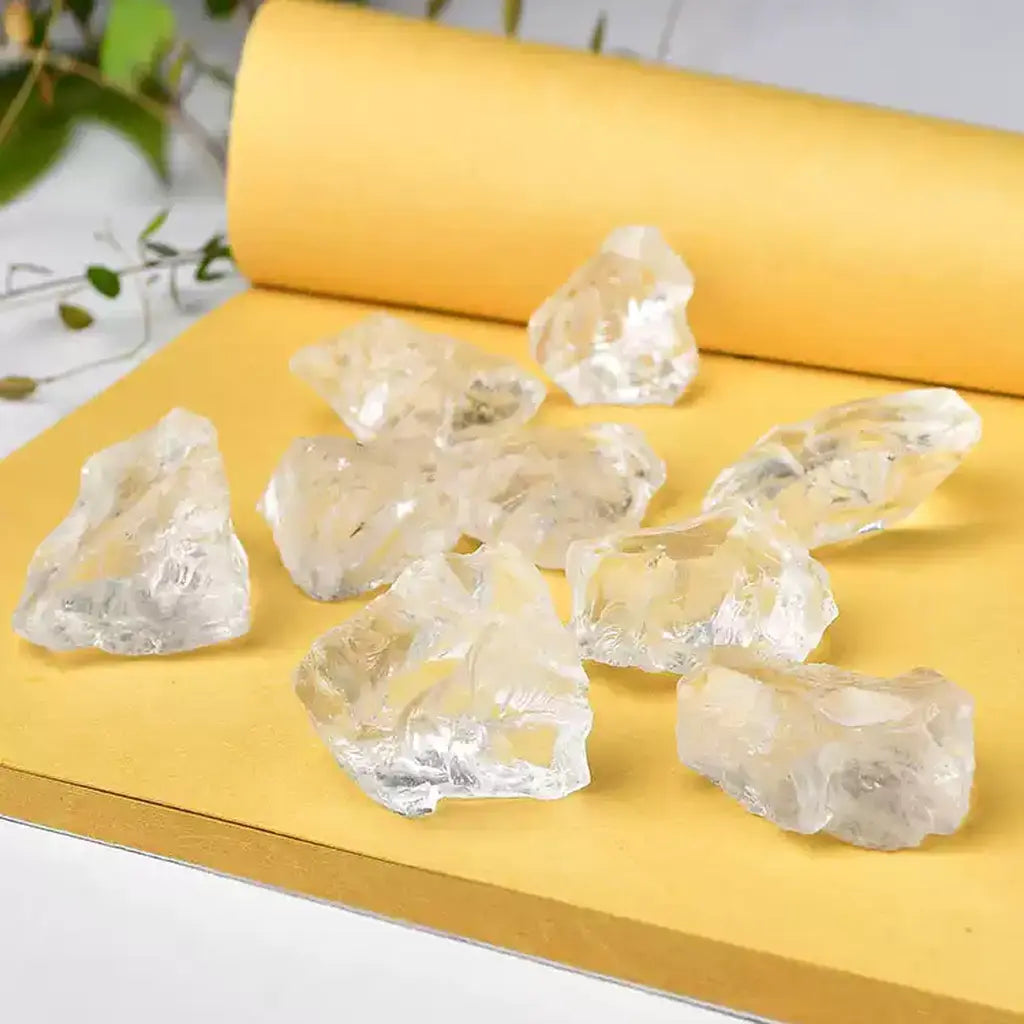 Clear Quartz Crystal Rough Stones Yellow Surface