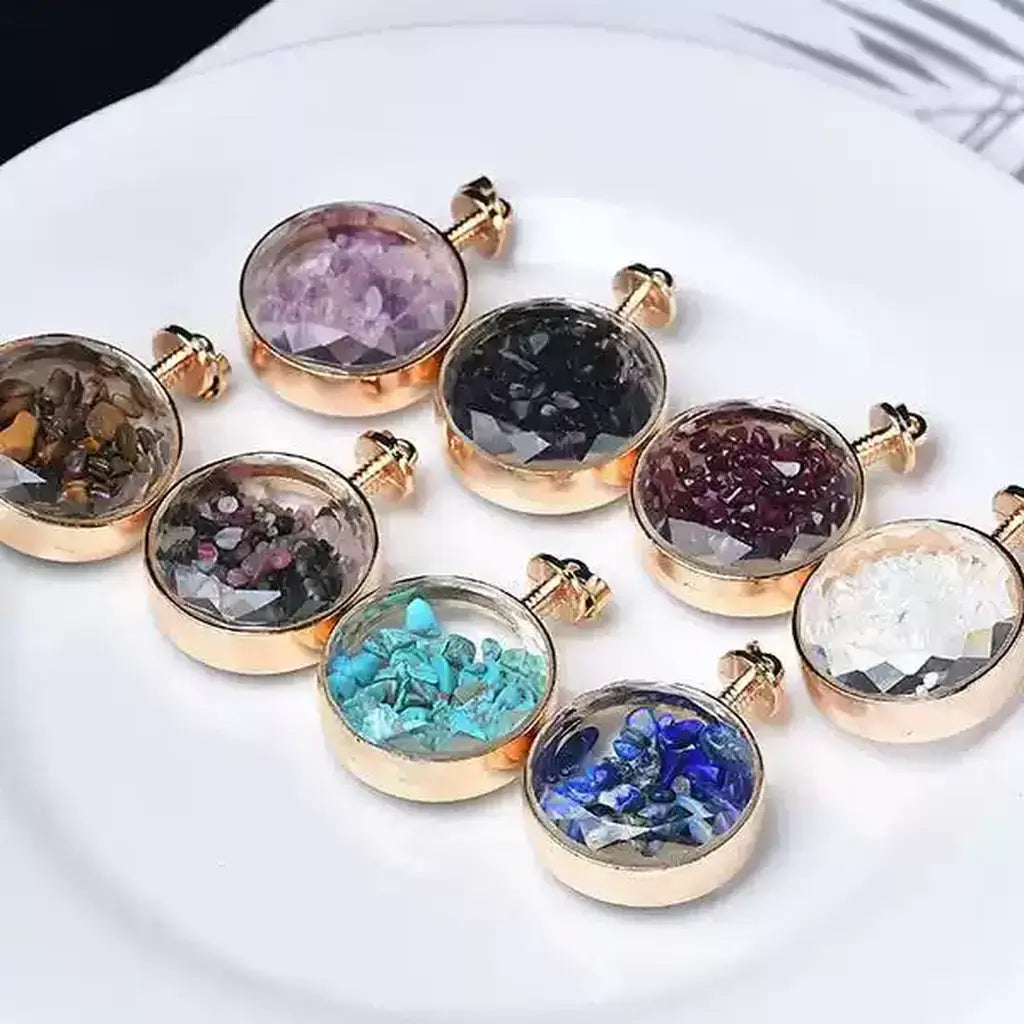 Crystal Chip Glass Vial Pendants White Background
