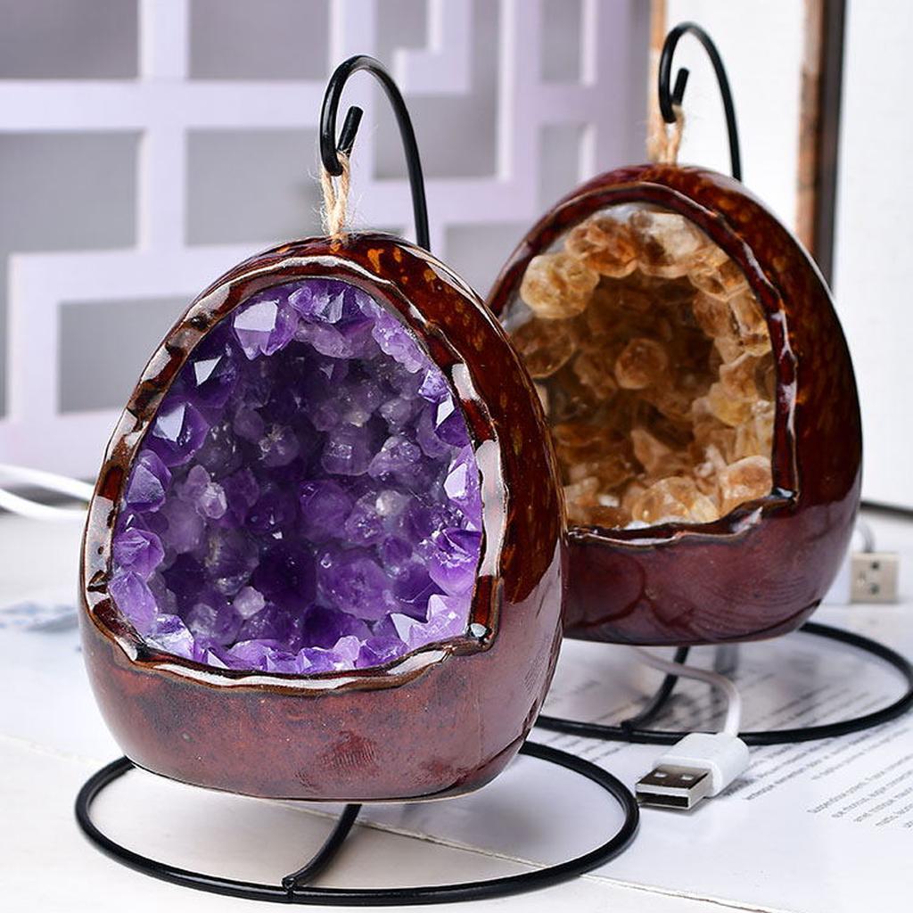 Crystal Geode Egg Shaped Decor Lamps