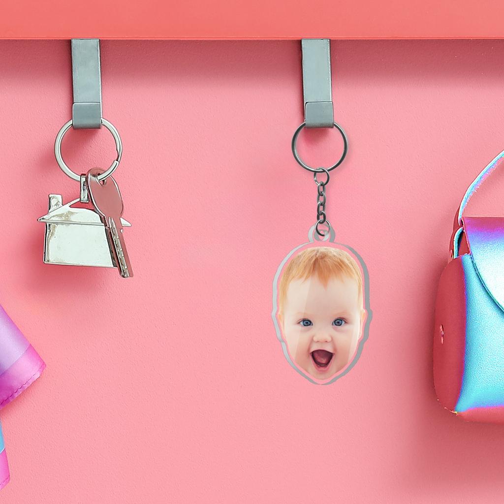 Custom Baby Photo Keychain Pink Background Display