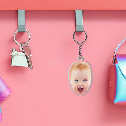 Custom Baby Photo Keychain Pink Background Display