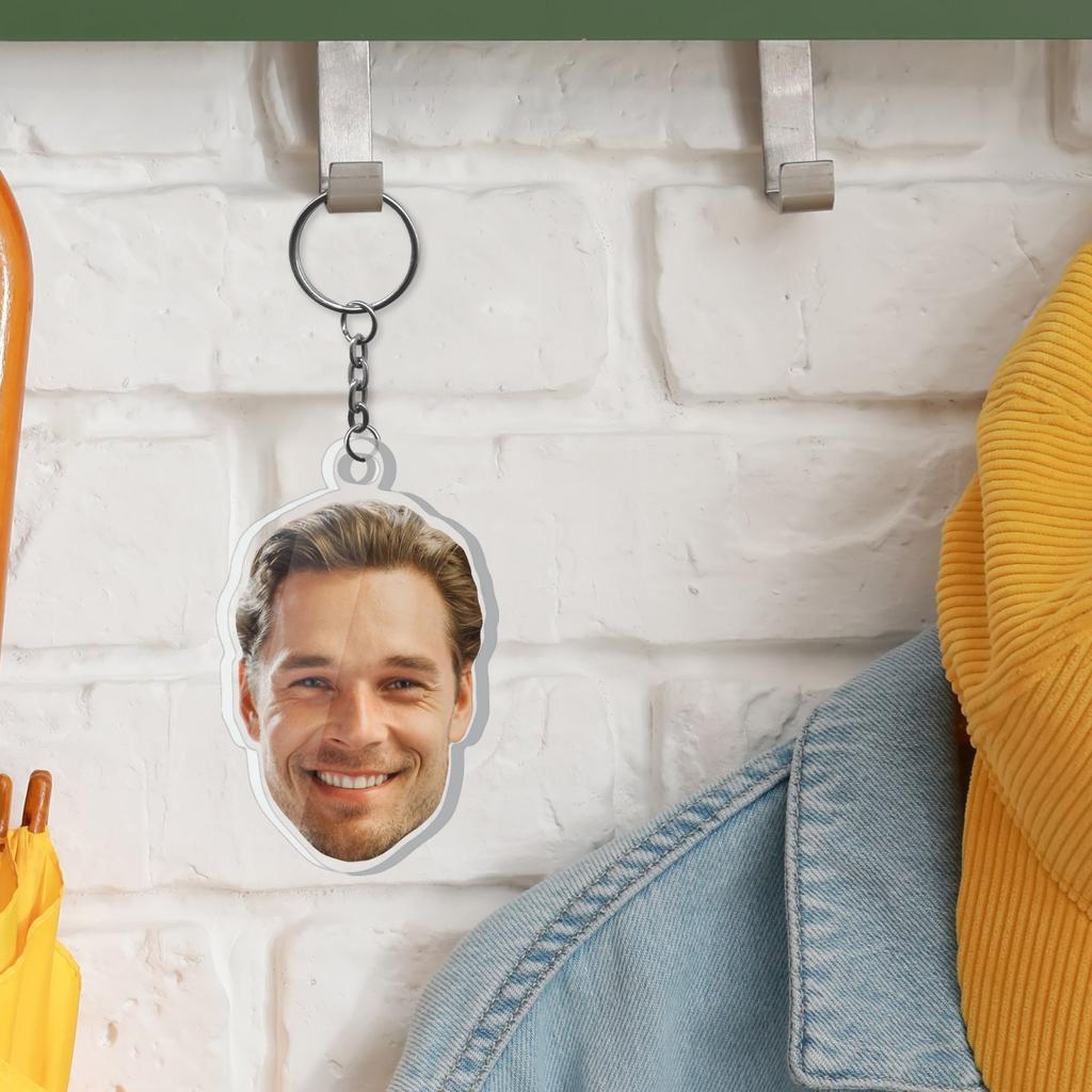 Custom Face Photo Keychain Hanging On Hook