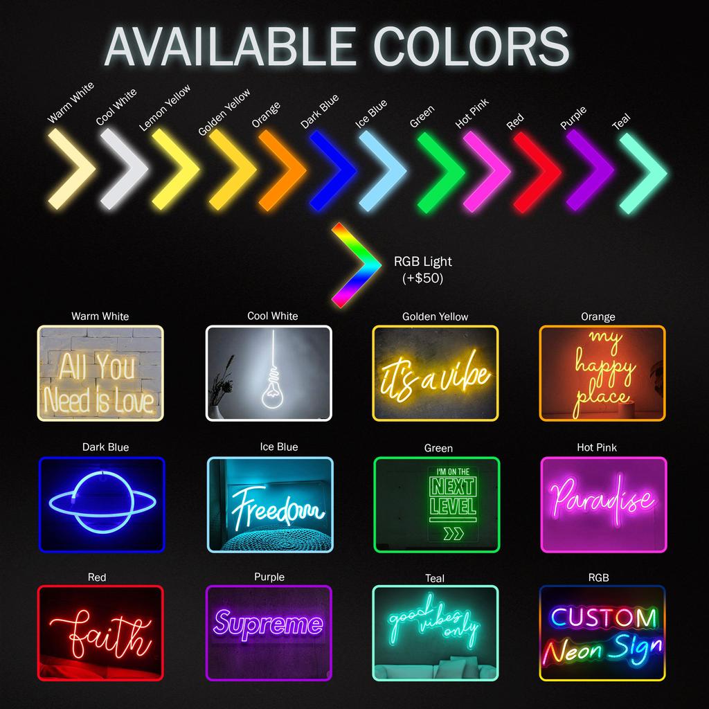 Custom Neon Sign Color Options