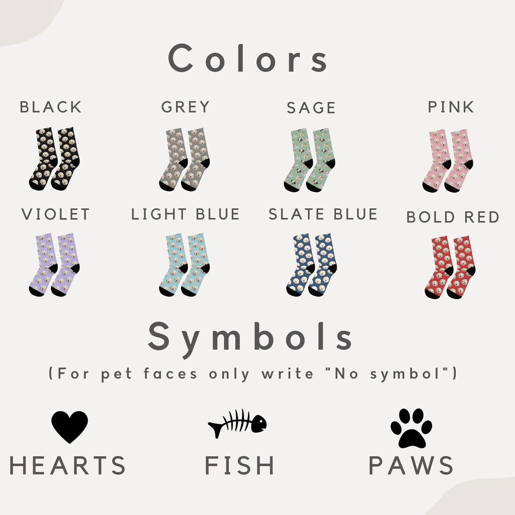 Custom Pet Photo Socks Color and Symbol Options