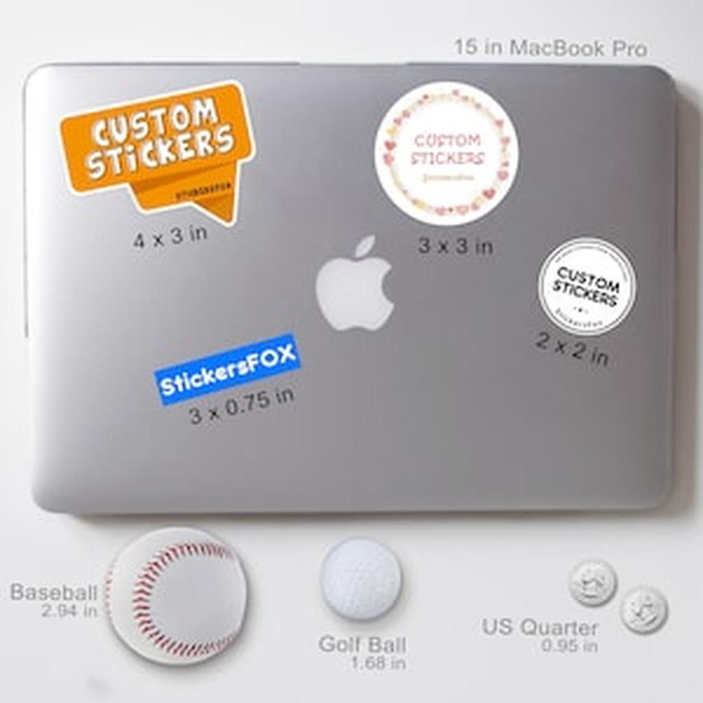 Custom Sticker Size Comparison Chart on Macbook