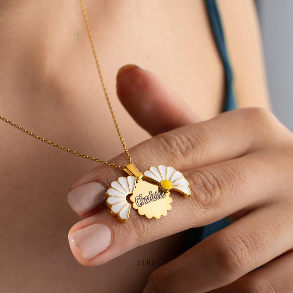 Daisy Flower Engraved Name Necklace Personalized Charm_1