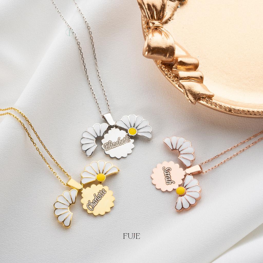 Daisy Flower Engraved Name Necklaces Set Personalized