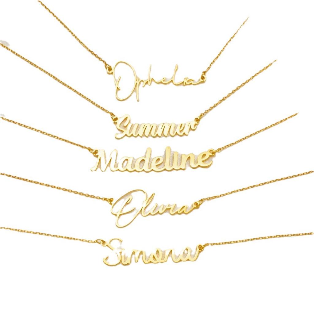Elegant Gold Name Necklaces with Various Fonts