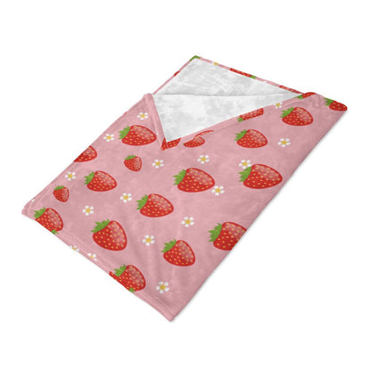 Folded Pink Strawberry Fleece Blanket Mockup