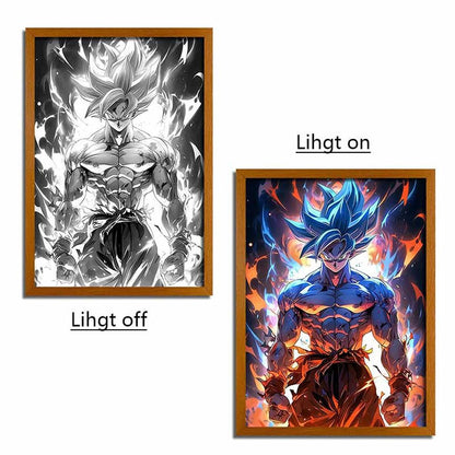 Goku LED Canvas Art Lights On Off Comparison