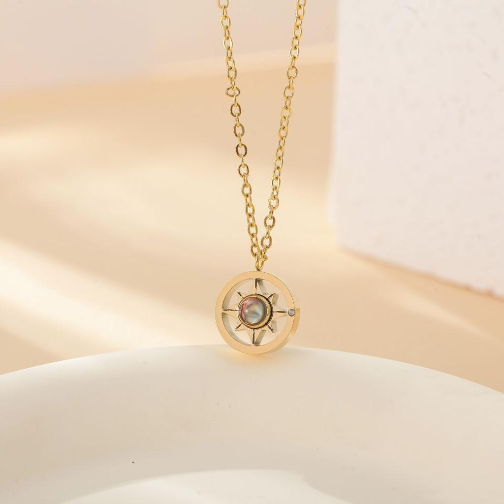 Gold Compass Photo Projection Necklace Display