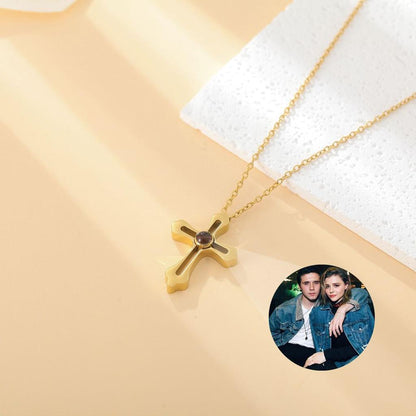 Gold Cross Photo Projection Necklace