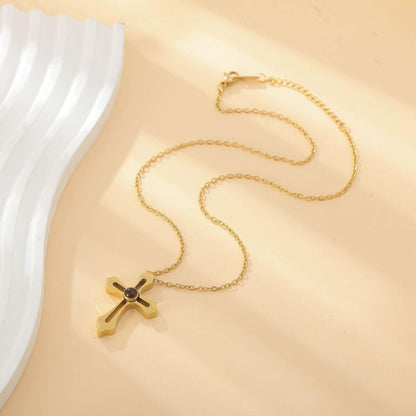 Gold Cross Photo Projection Necklace Flatlay