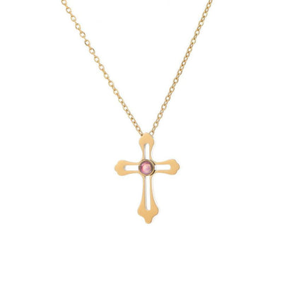 Gold Cross Photo Projection Necklace White Background