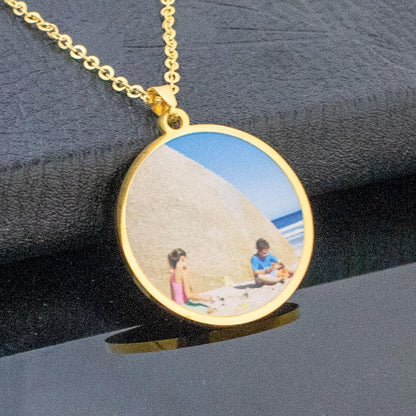 Gold Custom Photo Necklace Black Background