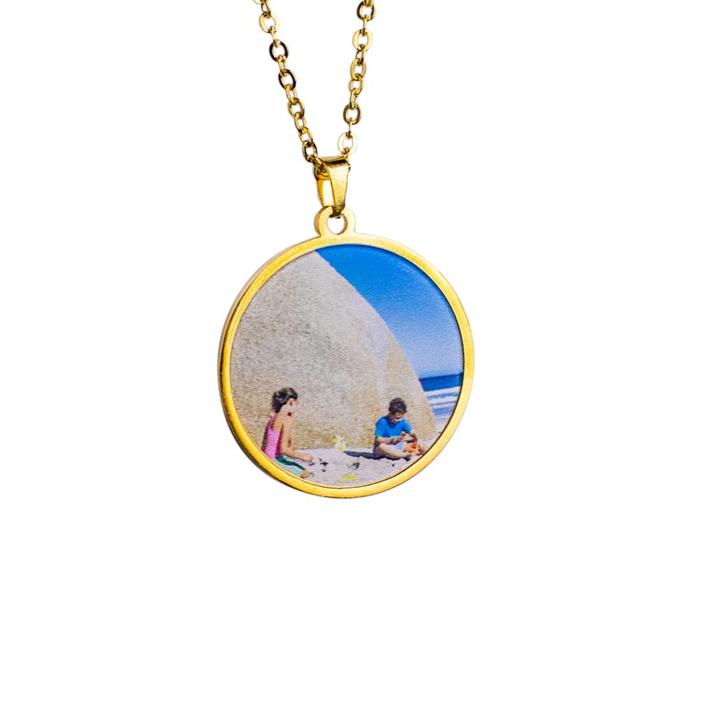 Gold Custom Photo Necklace White Background