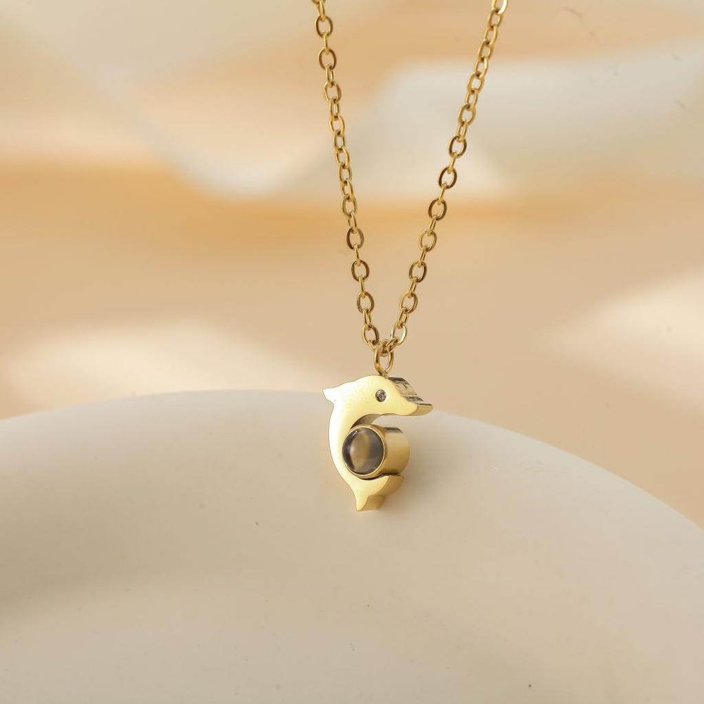 Gold Dolphin Necklace with Stone Pendant Design_1