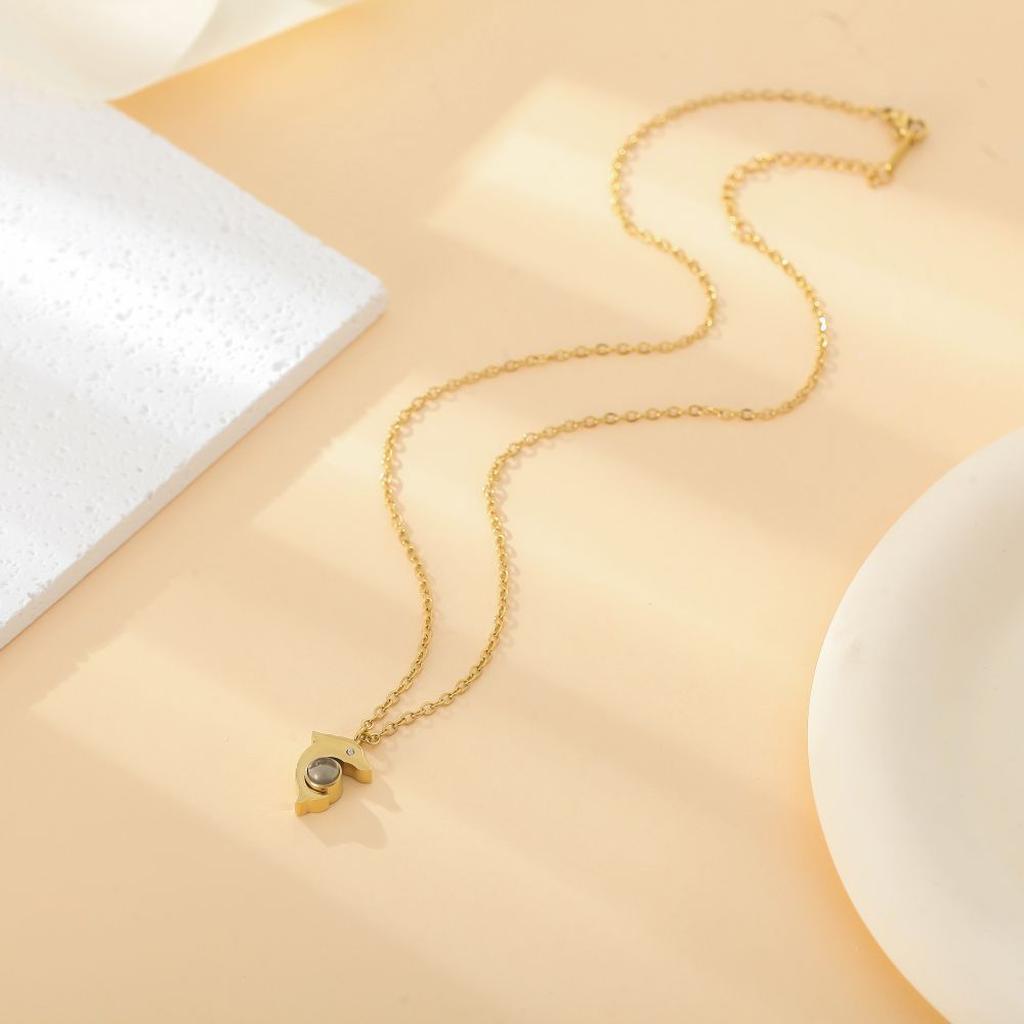 Gold Dolphin Necklace with Stone Pendant Design