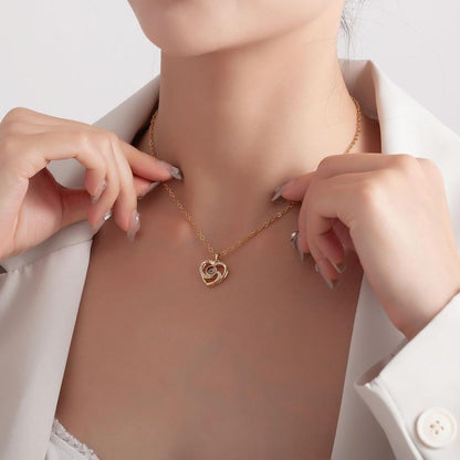 Gold Double Heart Projection Necklace Model