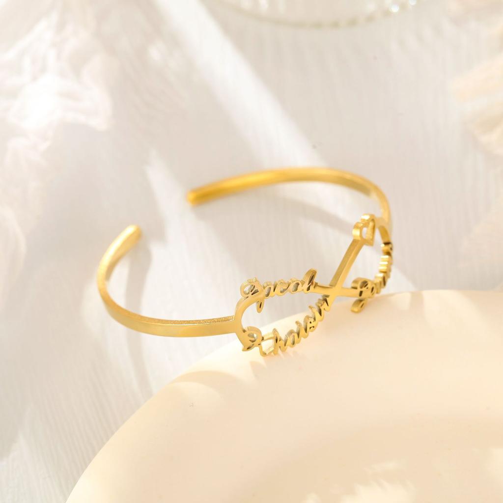Gold Engraved Infinity Bracelet with Names Personalized