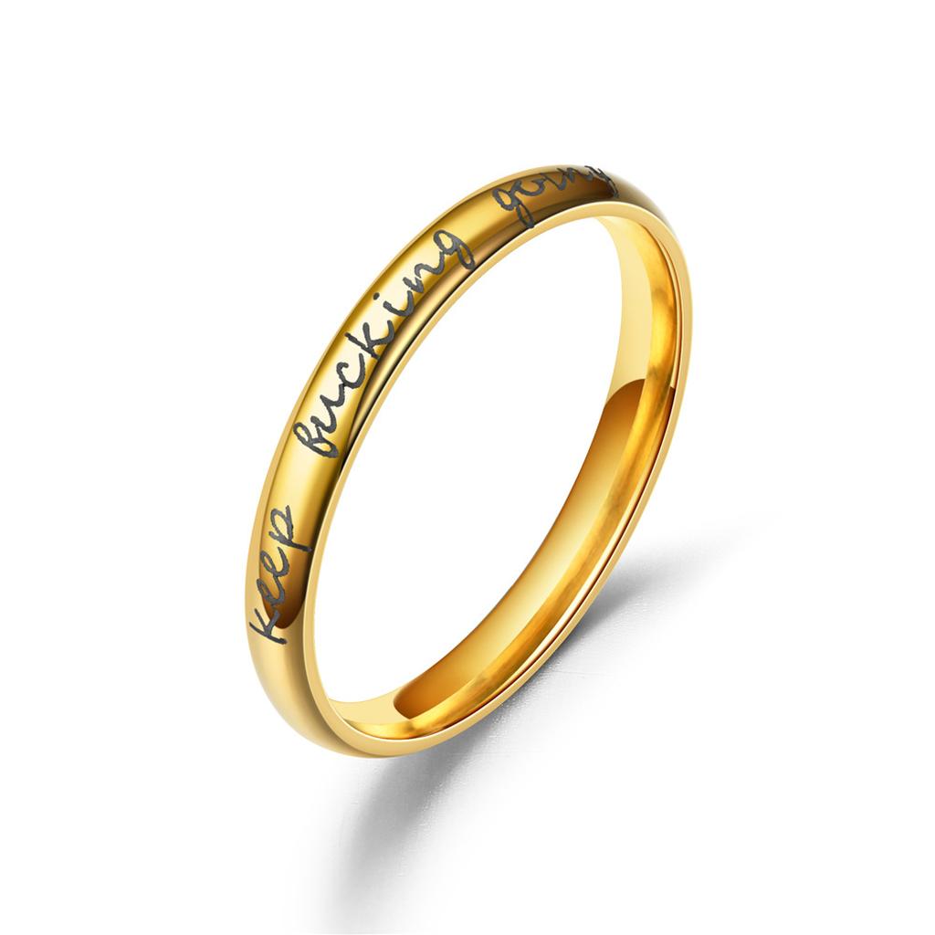 Gold Engraved Ring Keep Fucking Going Text Only