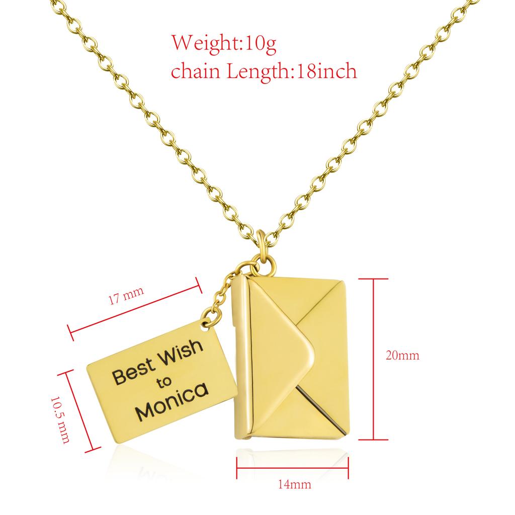 Gold Envelope Locket Necklace Dimensions