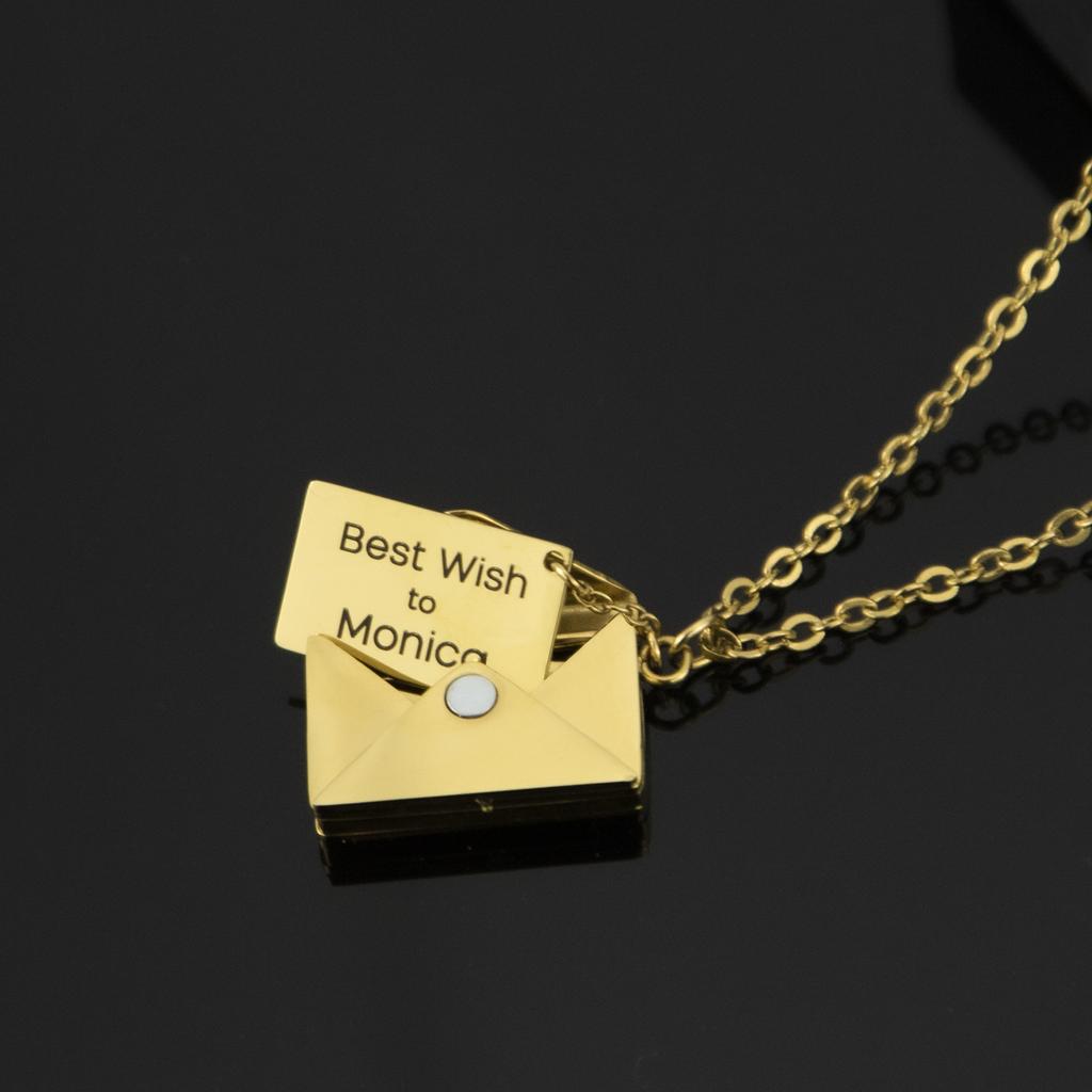 Gold Envelope Locket Necklace Personalized