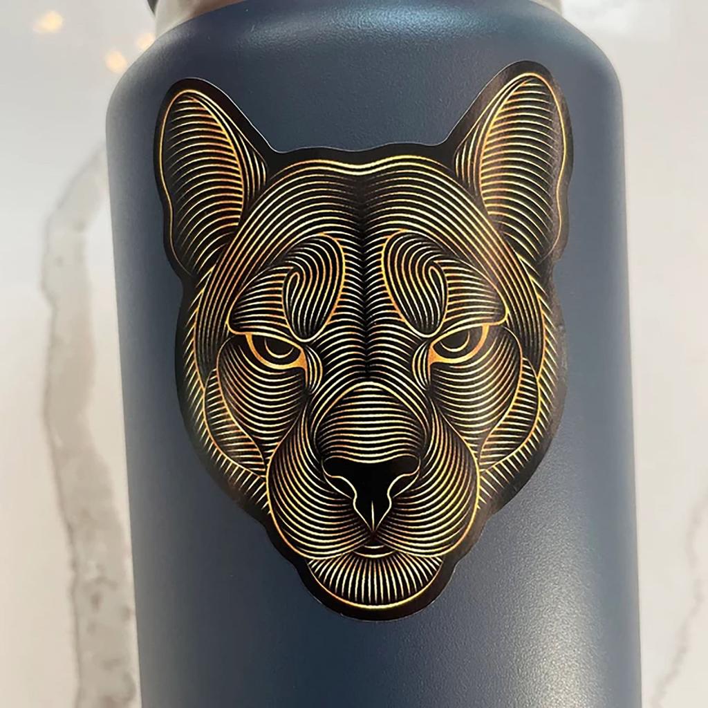 Gold Geometric Cougar Water Bottle Sticker