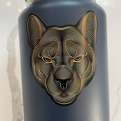 Gold Geometric Cougar Water Bottle Sticker