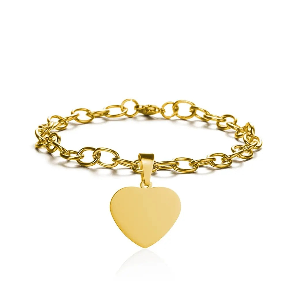 Gold Heart Charm Chain Bracelet Personalized Jewelry