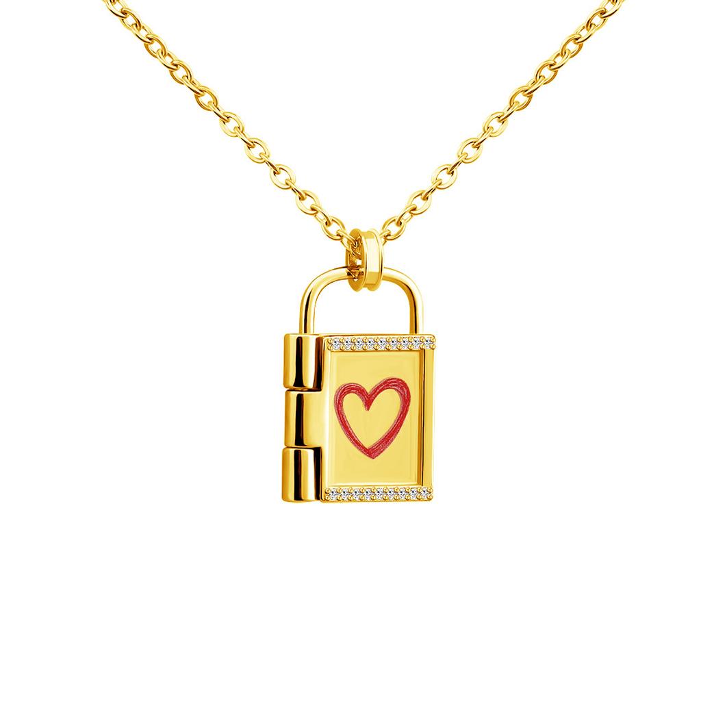Gold Heart Locket Necklace with Diamonds and Chain