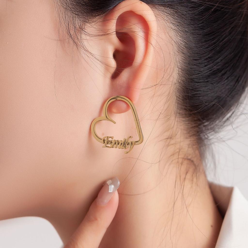 Gold Heart Personalized Earring with Name Emily