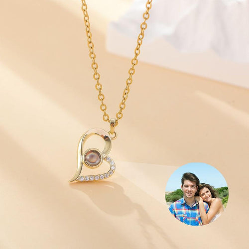 Gold Heart Photo Projection Necklace