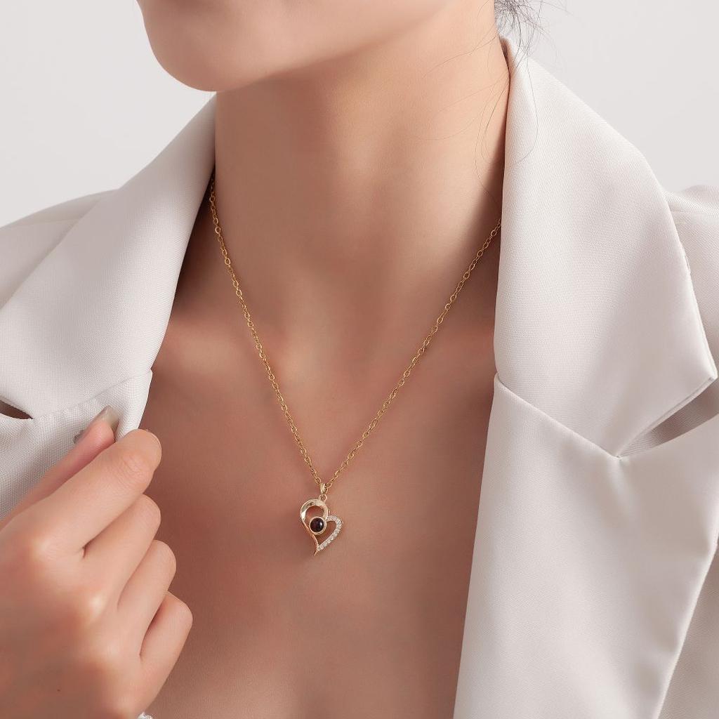 Gold Heart Photo Projection Necklace Model