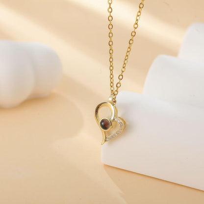 Gold Heart Photo Projection Necklace Wavy Display
