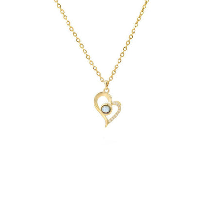 Gold Heart Photo Projection Necklace White Background