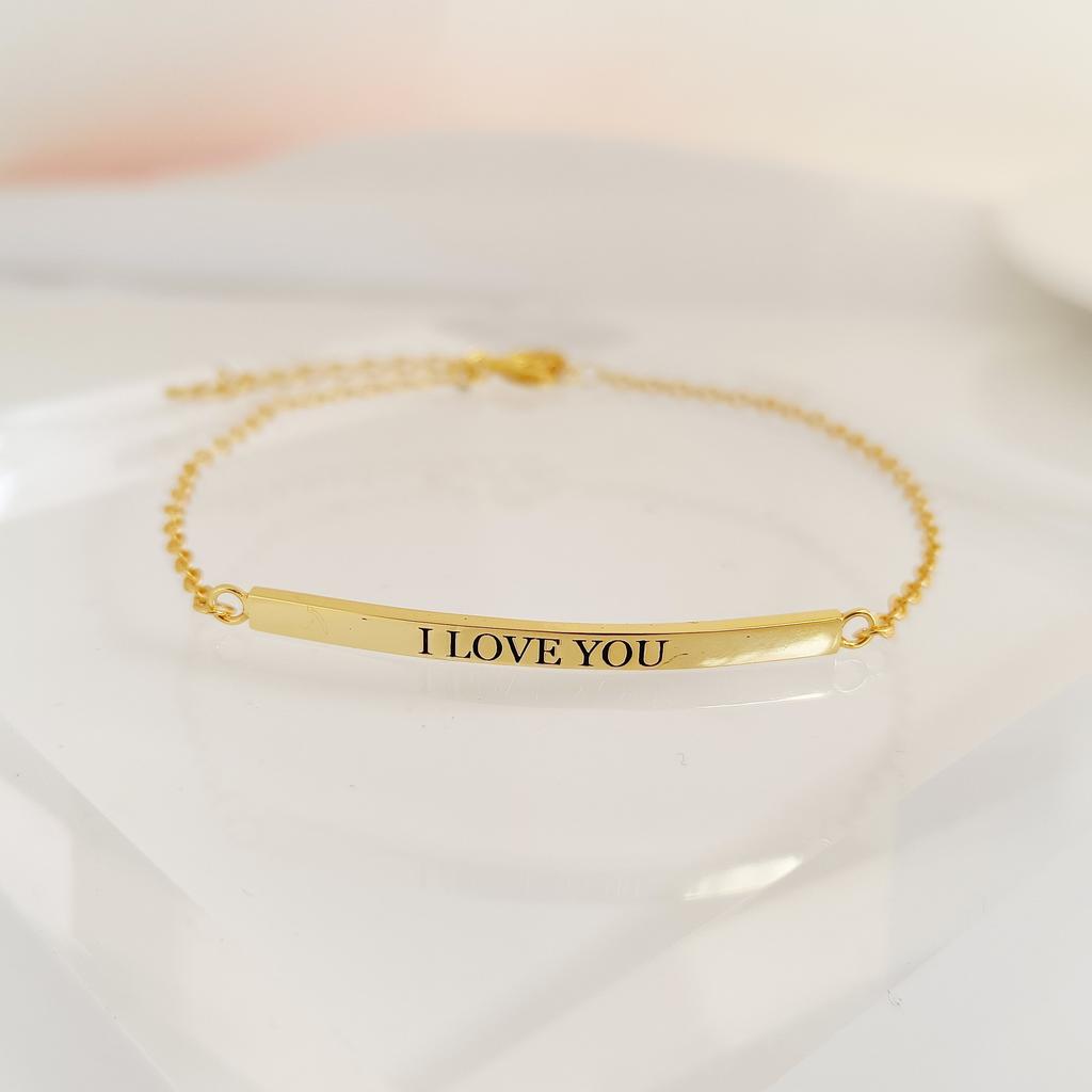 Gold I Love You Engraved Bar Bracelet