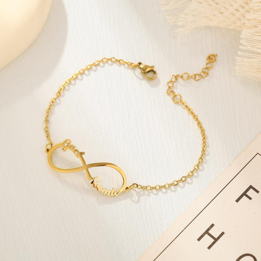 Gold Infinity Bracelet with Engraved Names Personalized